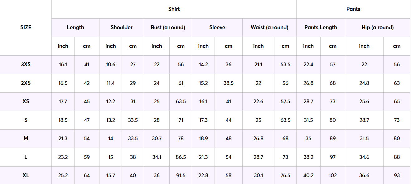 Kid’s Size Chart
